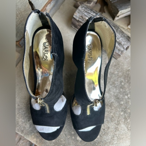 Carlos by Carlos Santana Brynn Black platform wedge sandal w/back zip Sz-10.  P - Picture 5 of 10